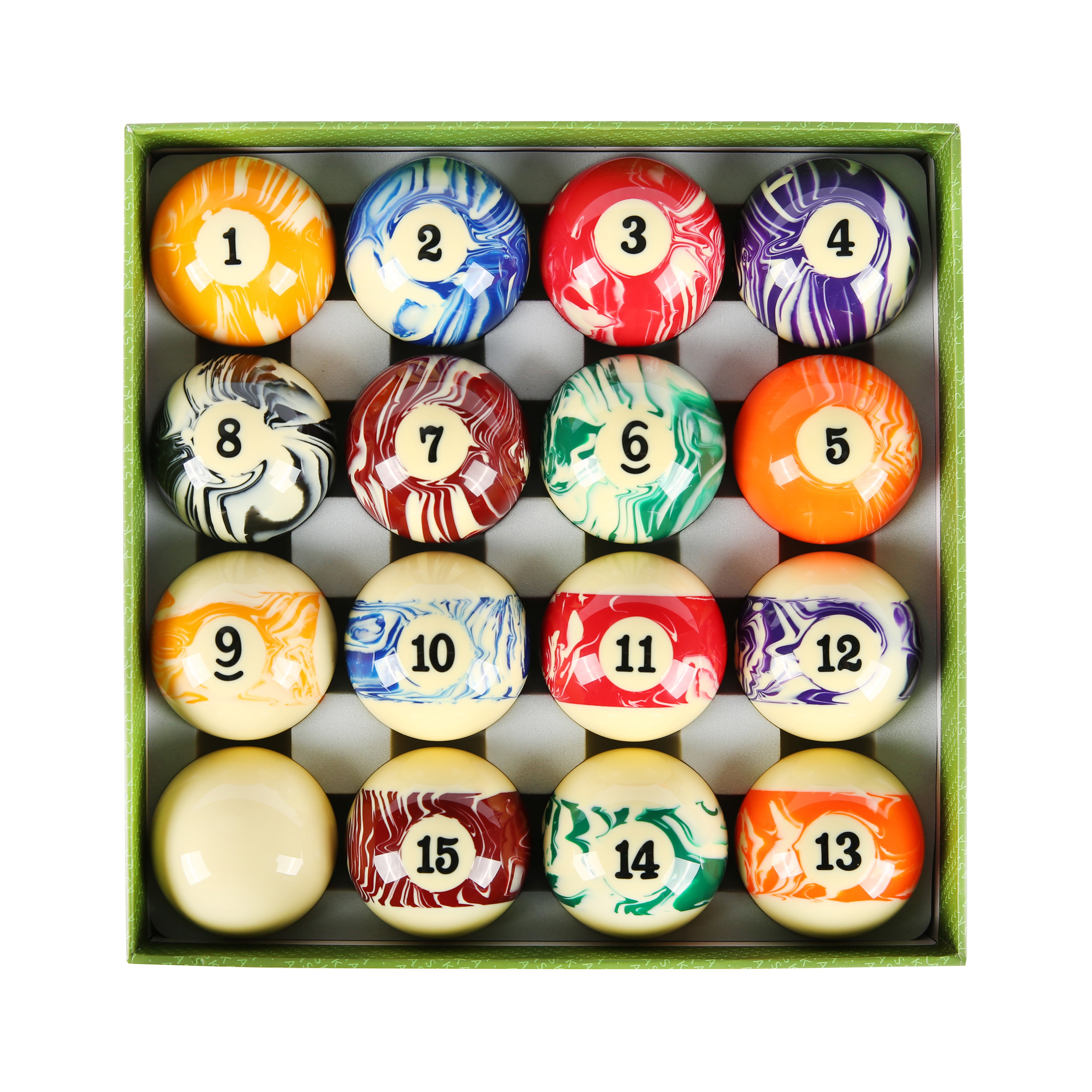 ASKA Marble Swirl Billiard Ball Set - 16 Regulation 2.25
