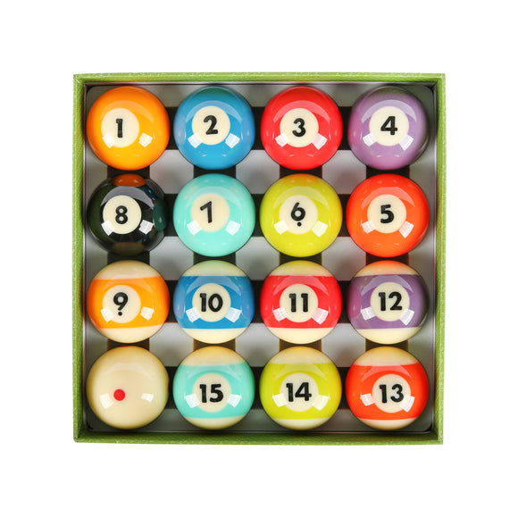 Aska Billiards Grade A Pool Boston Numbered Balls Set, 16 Balls Including a Cue Ball, 2 1/4 inch, PB10