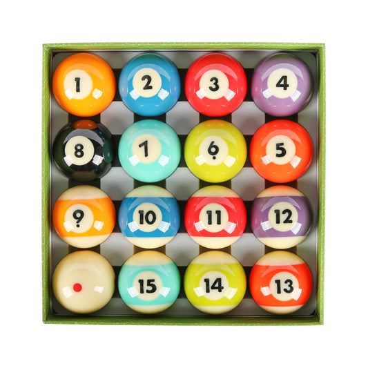 Aska Billiards Grade A Pool Boston Numbered Balls Set, 16 Balls Including a Cue Ball, 2 1/4 inch, PB10