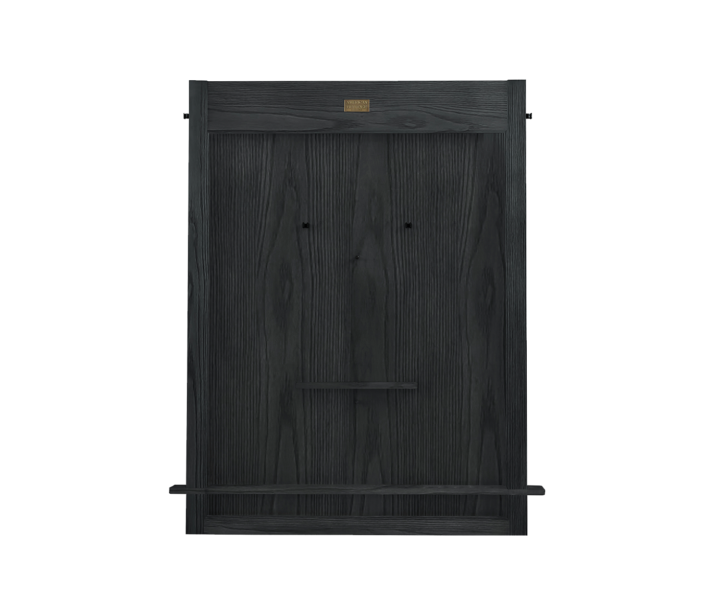 Closed cabinet doors of Alta cue rack showing black ash wood grain texture