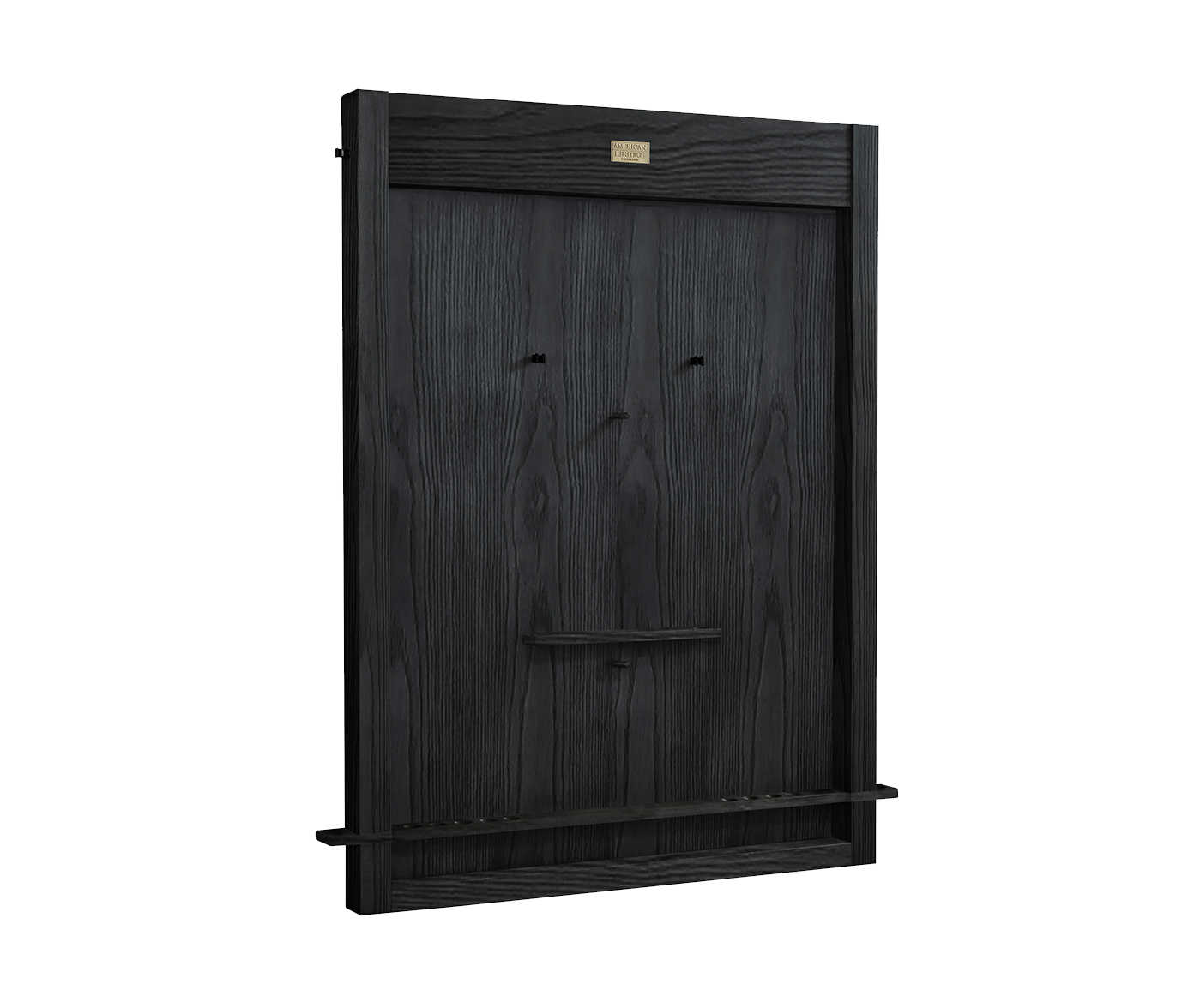 Angled side view of Alta cue rack with cabinet doors closed
