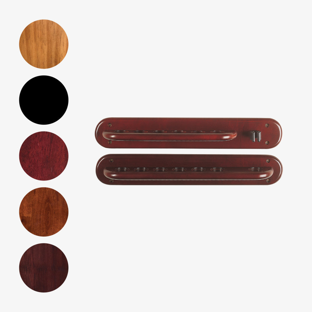 HJ Scott 6-Cue Wall Rack with Bridge Clip - detail