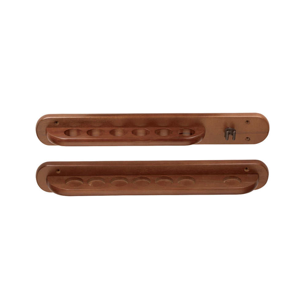 HJ Scott 6-Cue Wall Rack with Bridge Clip - Old World Mahogany