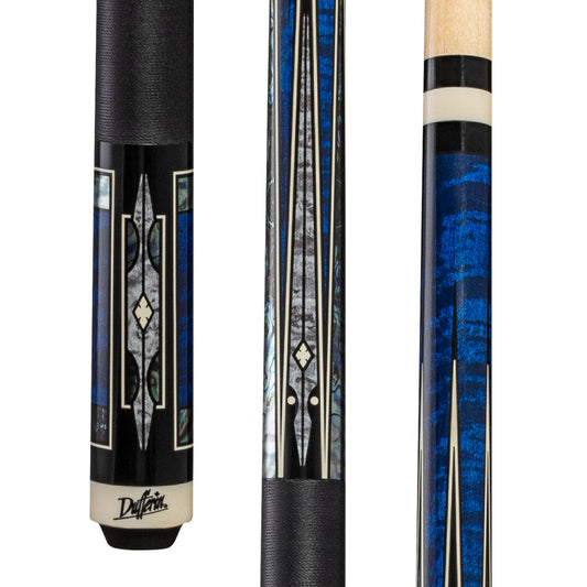 Dufferin Blue Curly Maple Cue with Black Linen Wrap (D-543)