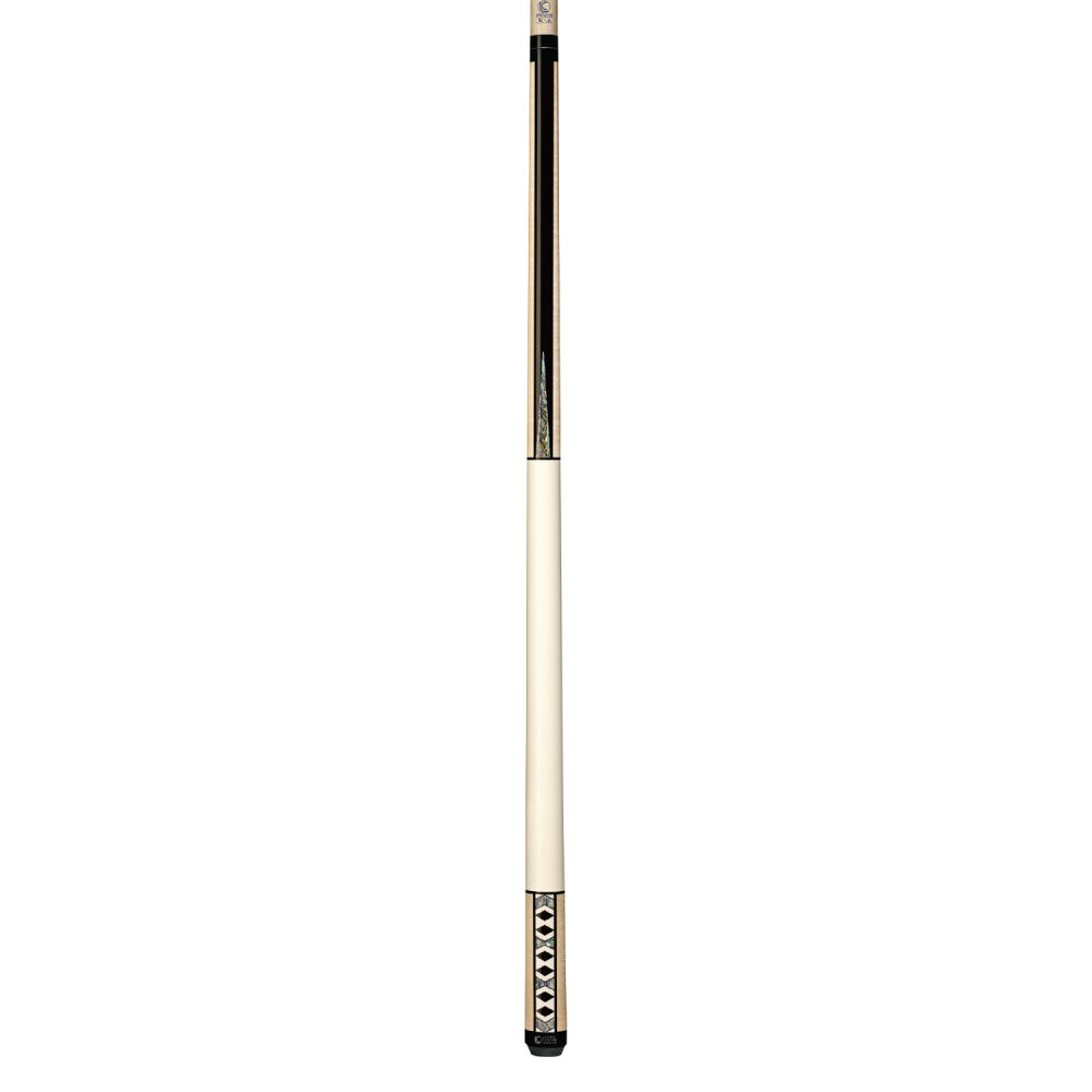 Lucasi Custom Carom two-piece cue, wrapless design, white butt and stained shaft. LCR