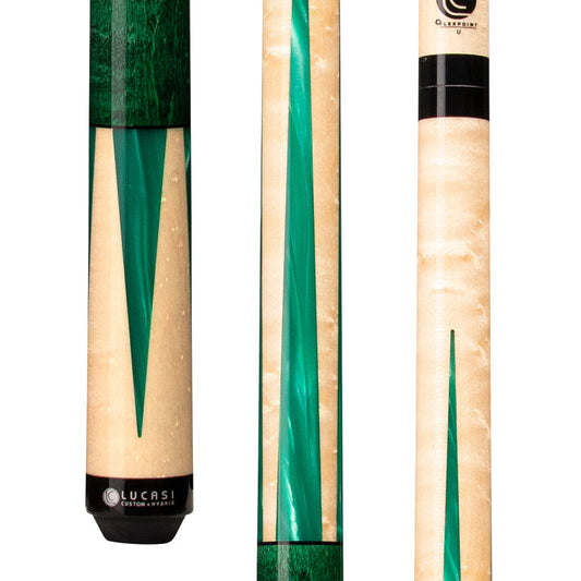 Lucasi LZC18 Emerald & Natural Super Birdseye Maple Wrapless Cue - full view