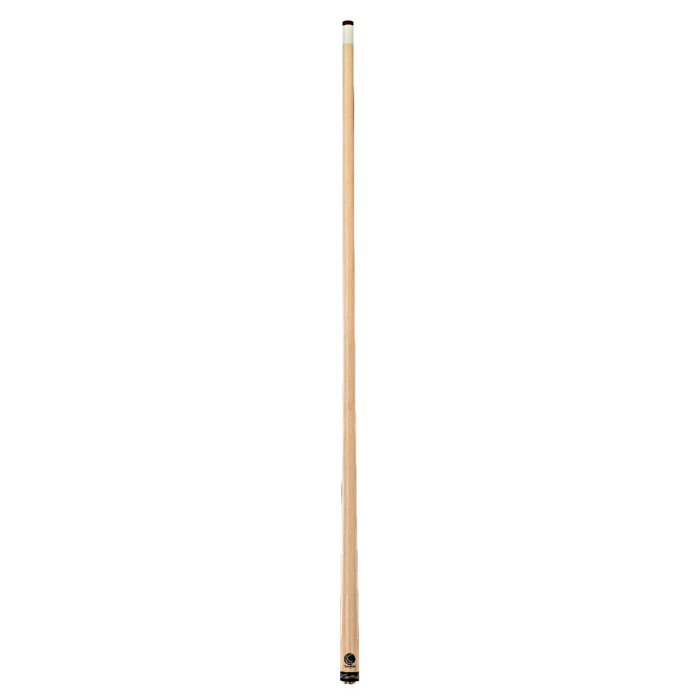 Full view of a light wood pool cue shaft against a white background.