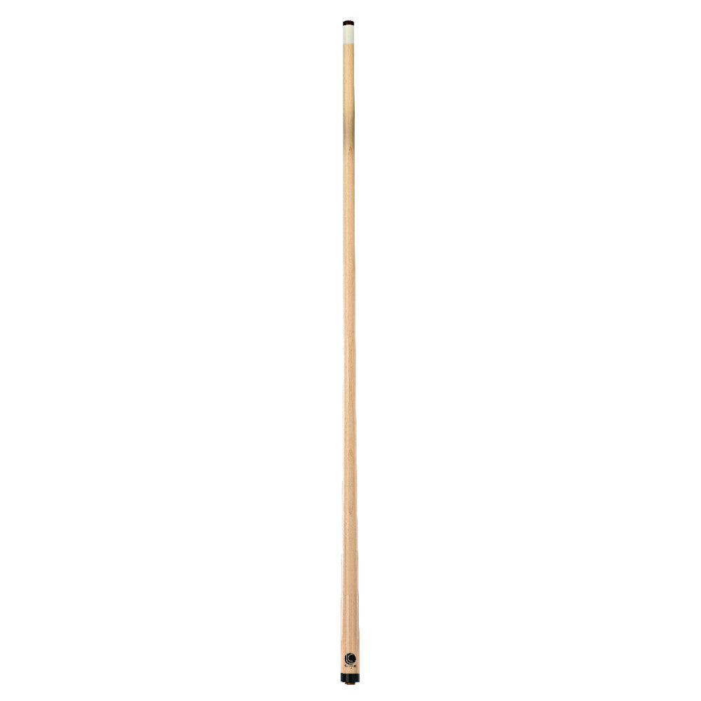 Profile view of a single pool cue shaft showing its full length.