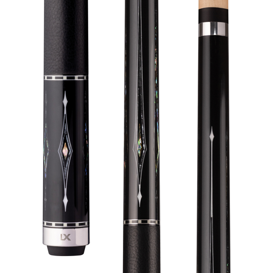 Lucasi LUX76 Midnight Black cue with leather wrap - full view