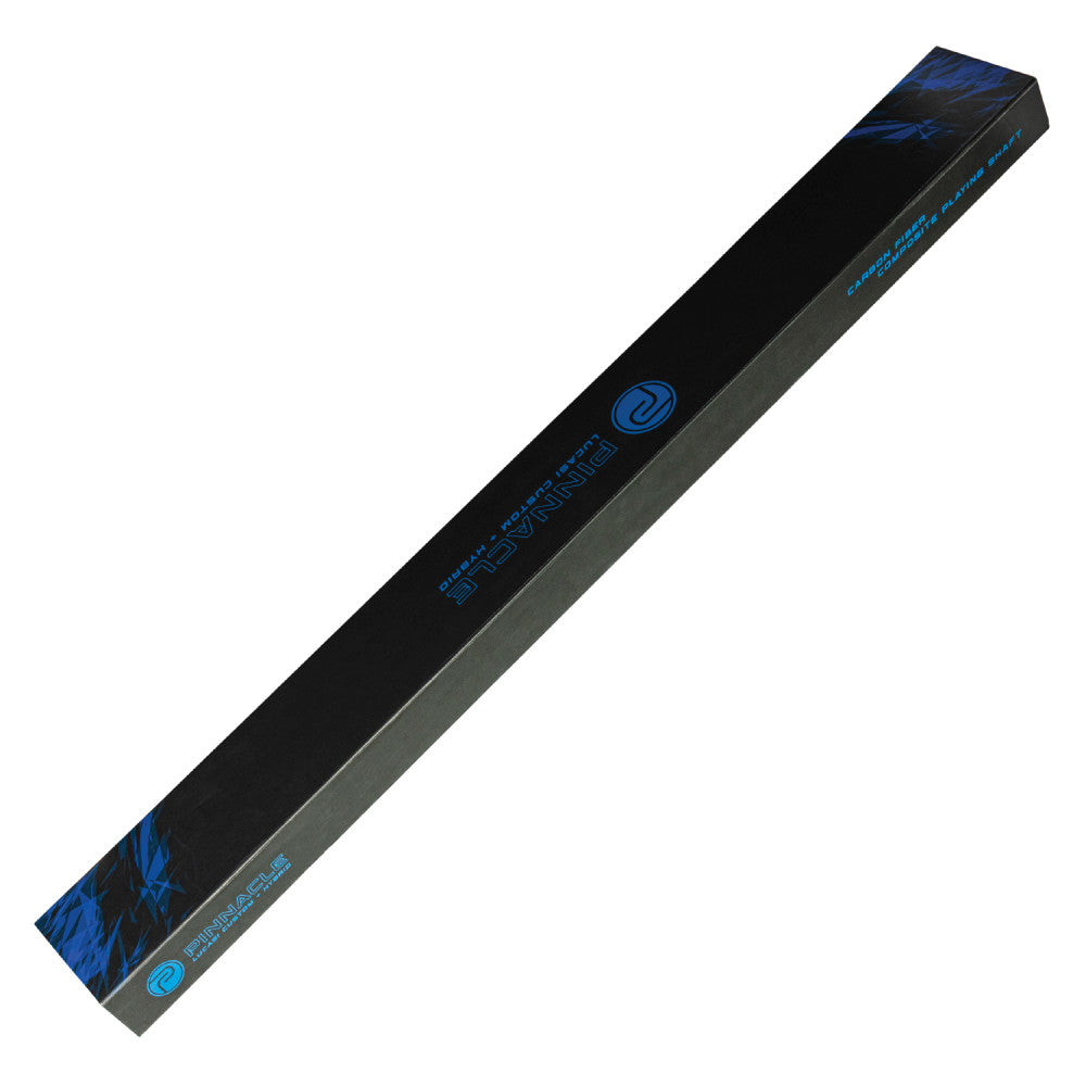 black product box with blue graphics for cue shaft. Closed