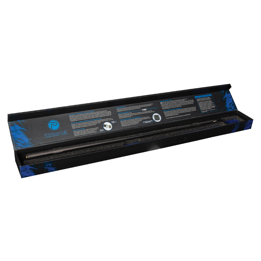 product box displaying the carbon fiber cue shaft. Open