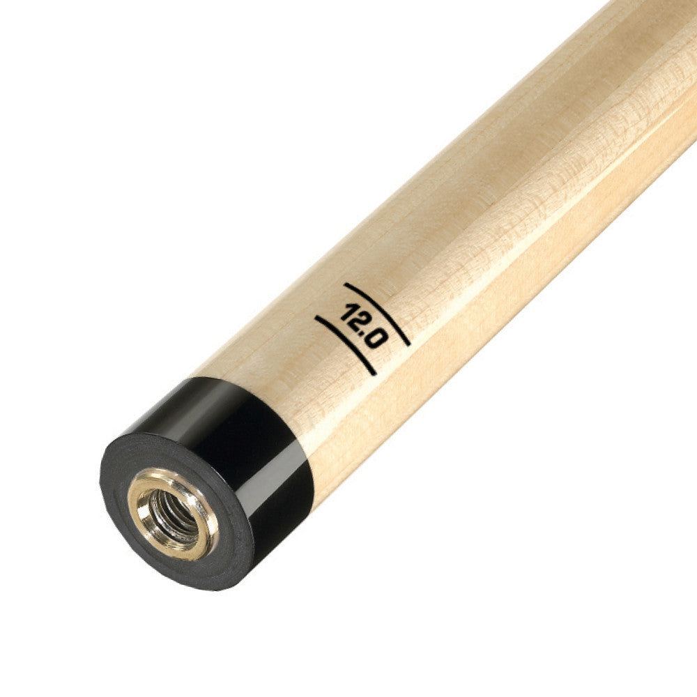Cue shaft displaying weight '12.0' and black ferrule