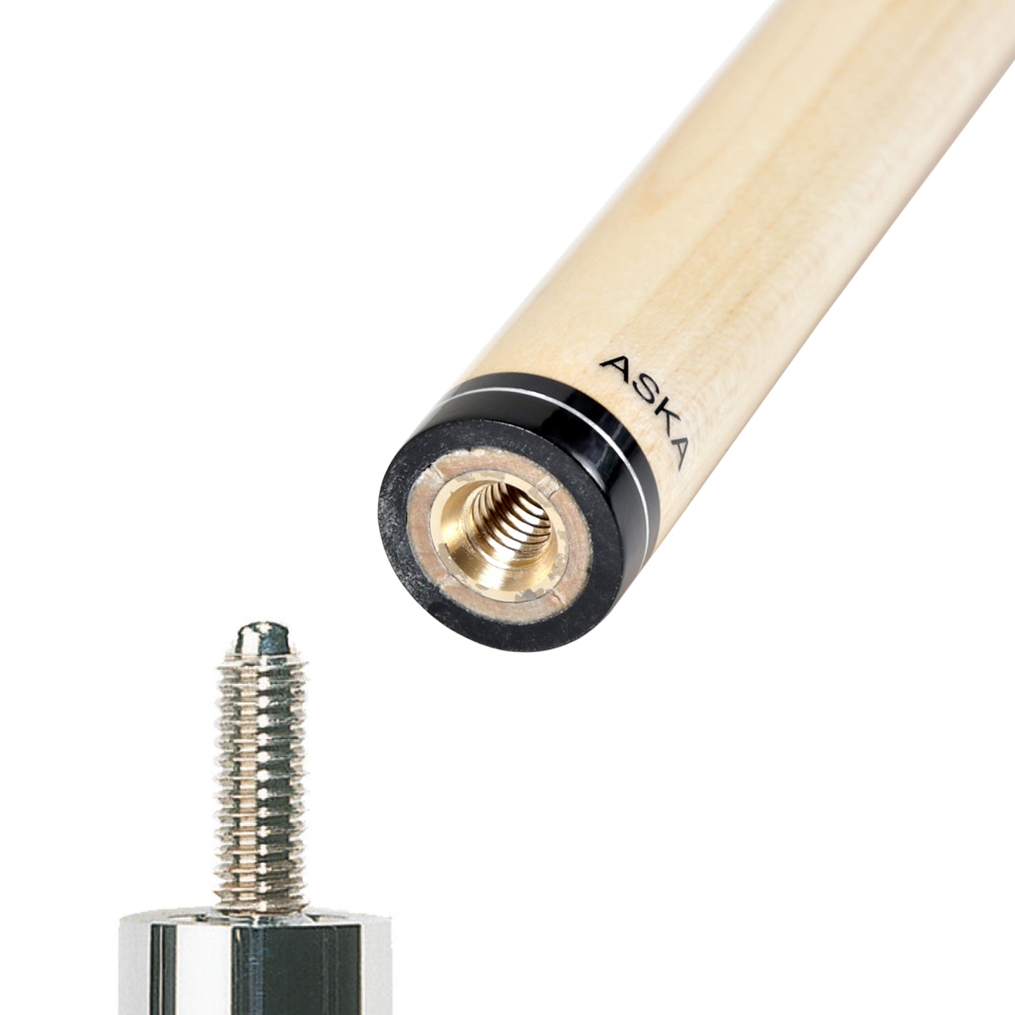 ASKA BREAK Extra Spare Shaft 5/16x18 Thread Joint 13mm Phenolic Brown Tip with 10mm Black Phenolic Ferrule. Canadian Hard Rock Maple, Black Collar with Ring, 29 inches, XSBK billiard pool cue stick by ASKA