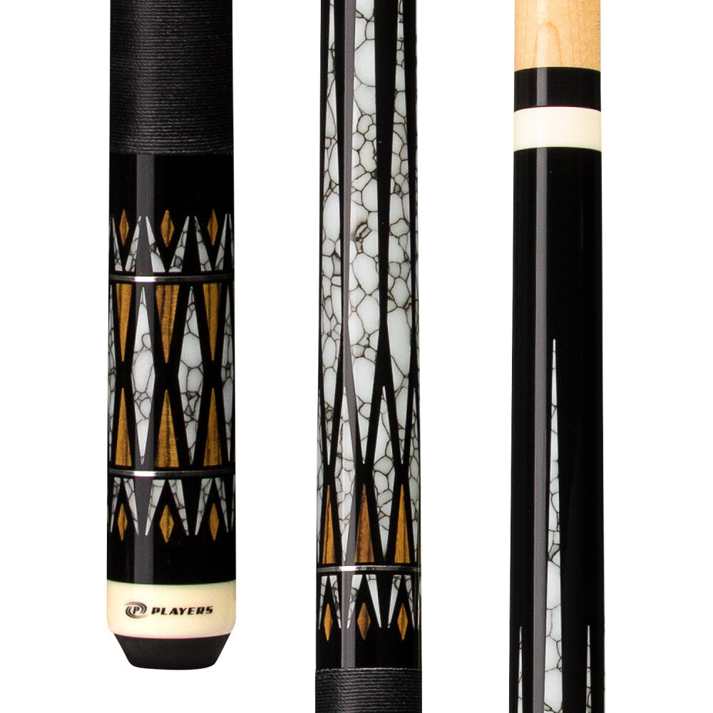 Players Black with White Recon Cue with Black Linen Wrap (E2341)