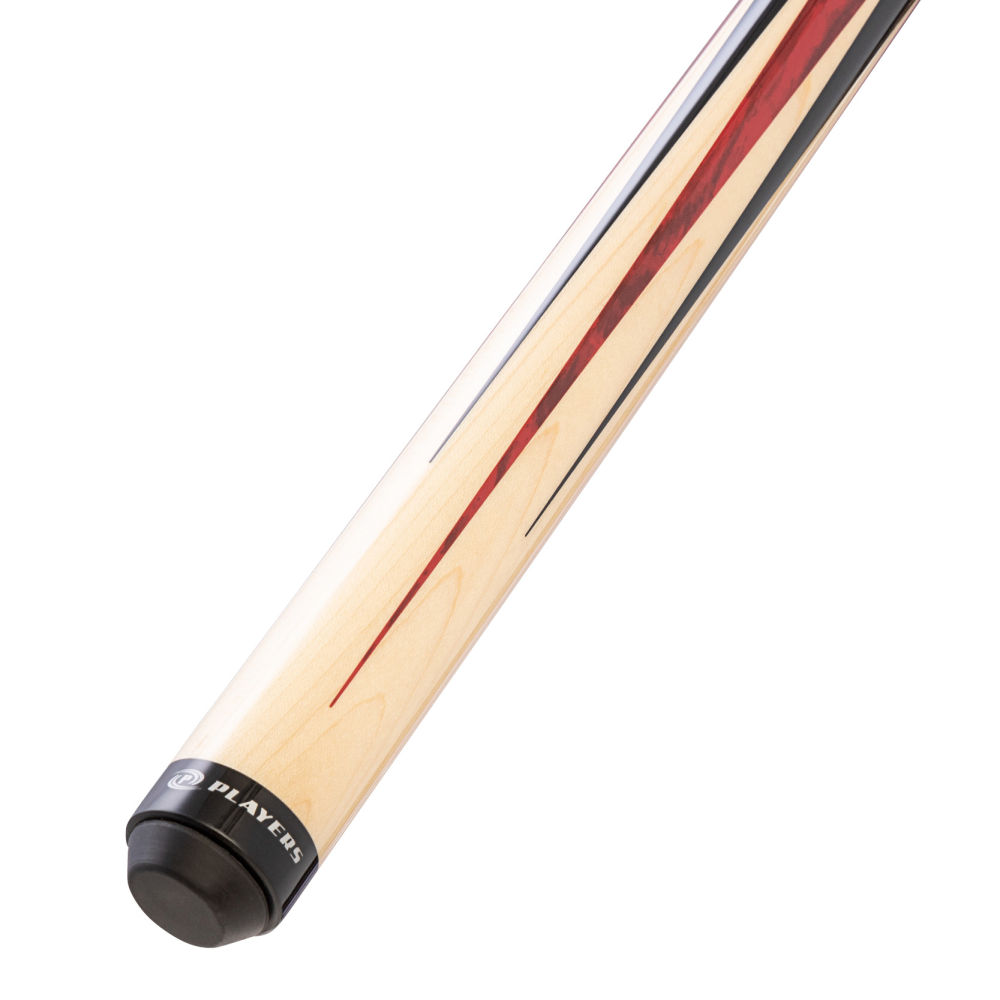 Close-up angled view of the butt end of the cue.