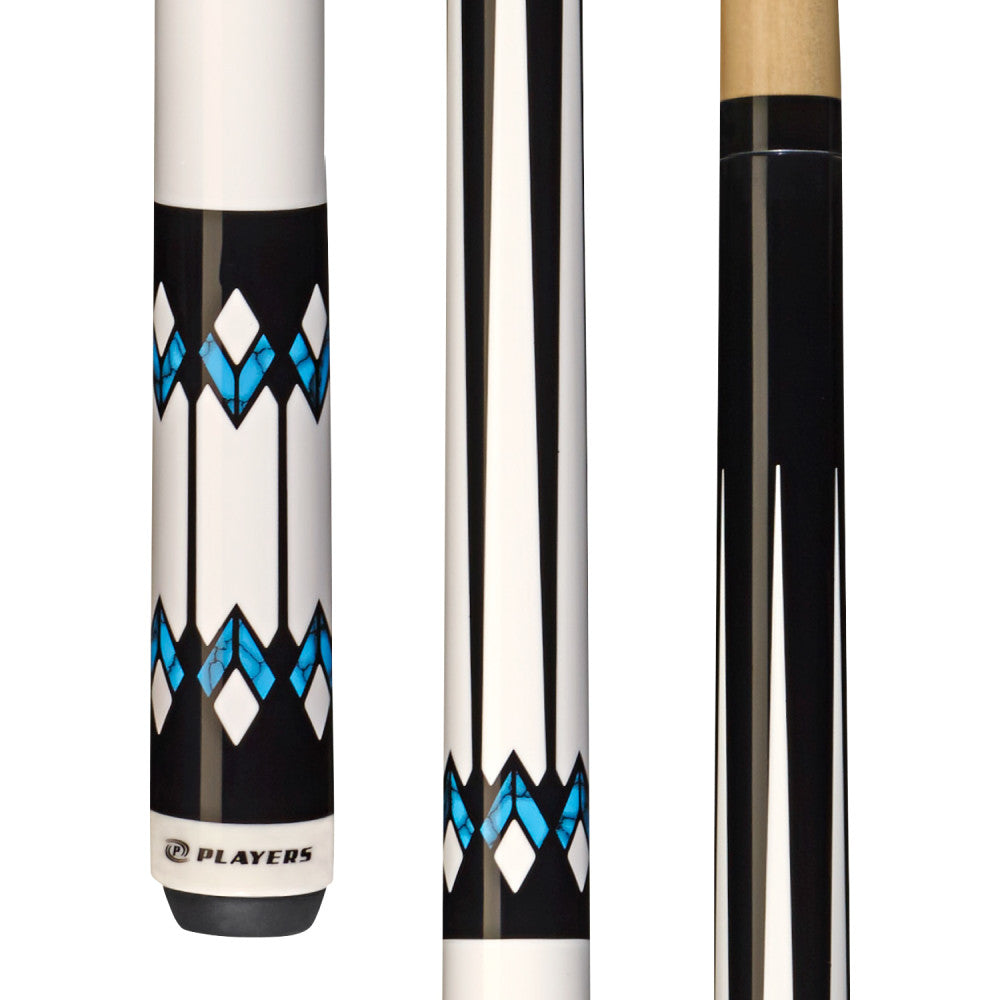 Players White with Blue Recon Cue with Black Linen Wrap (G3355)