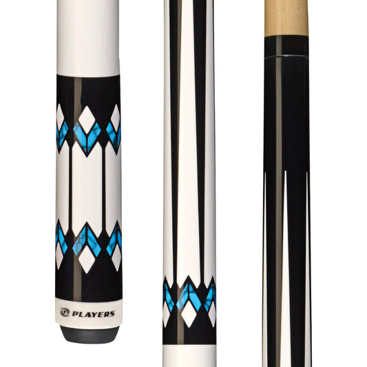 Players White with Blue Recon Cue with Black Linen Wrap (G3355)