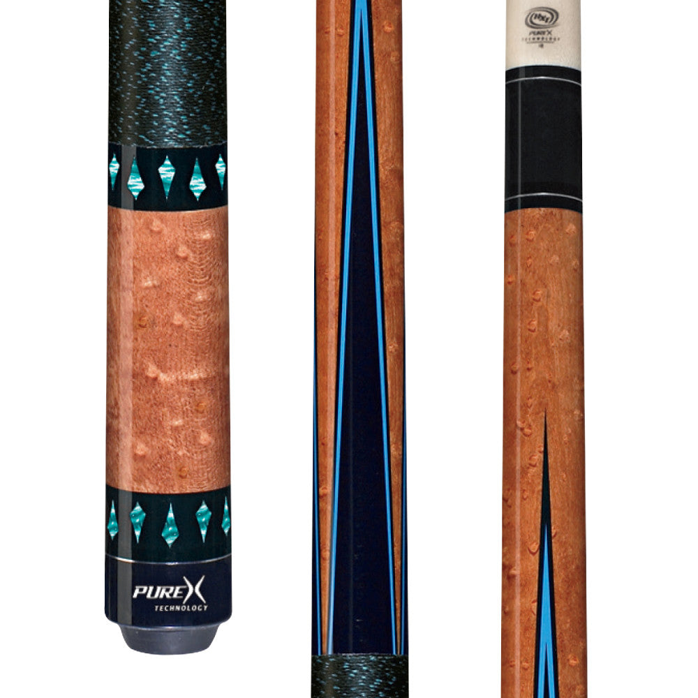 Pure X Birdseye Maple & Black/Turquoise Points Cue with Black Linen Wrap (HXT30)