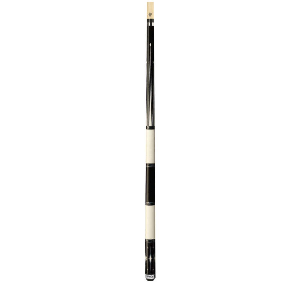 Full profile view of the Pure X HXT90 billiard cue stick showcasing the high-contrast wrapless design.