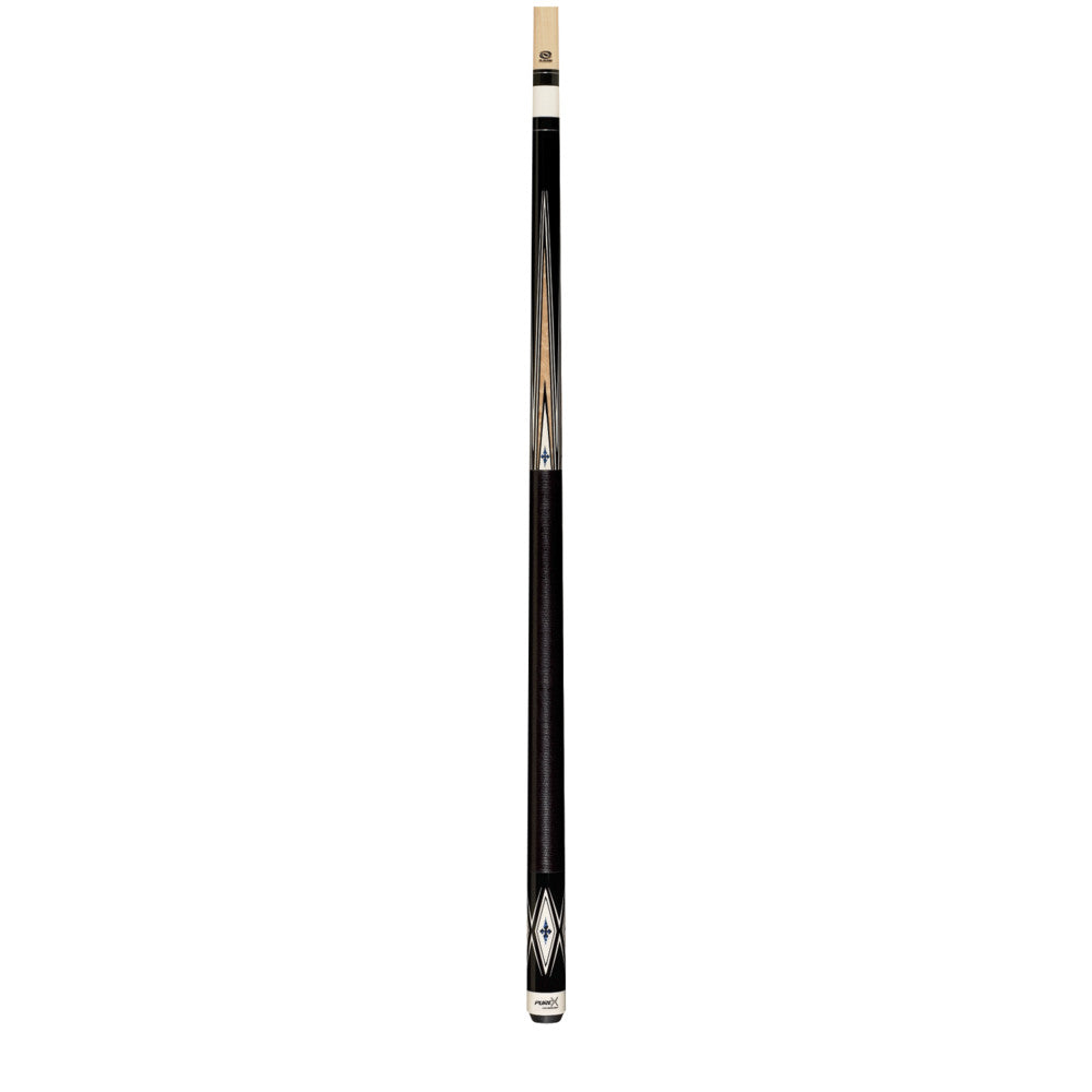 Full profile view of the HXT pool cue with black linen wrap.