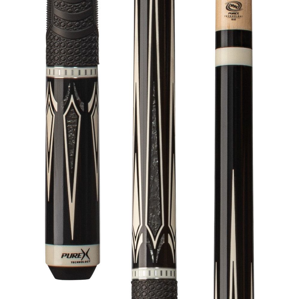Pure X Black with Silver Crush Cue HXT104 three-piece view.