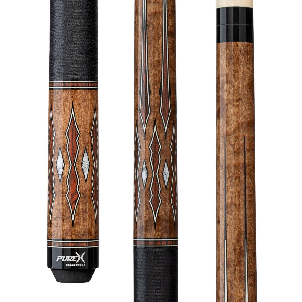 Pure X HXTE coffee stained maple cue with Cocobolo points and black wrap.