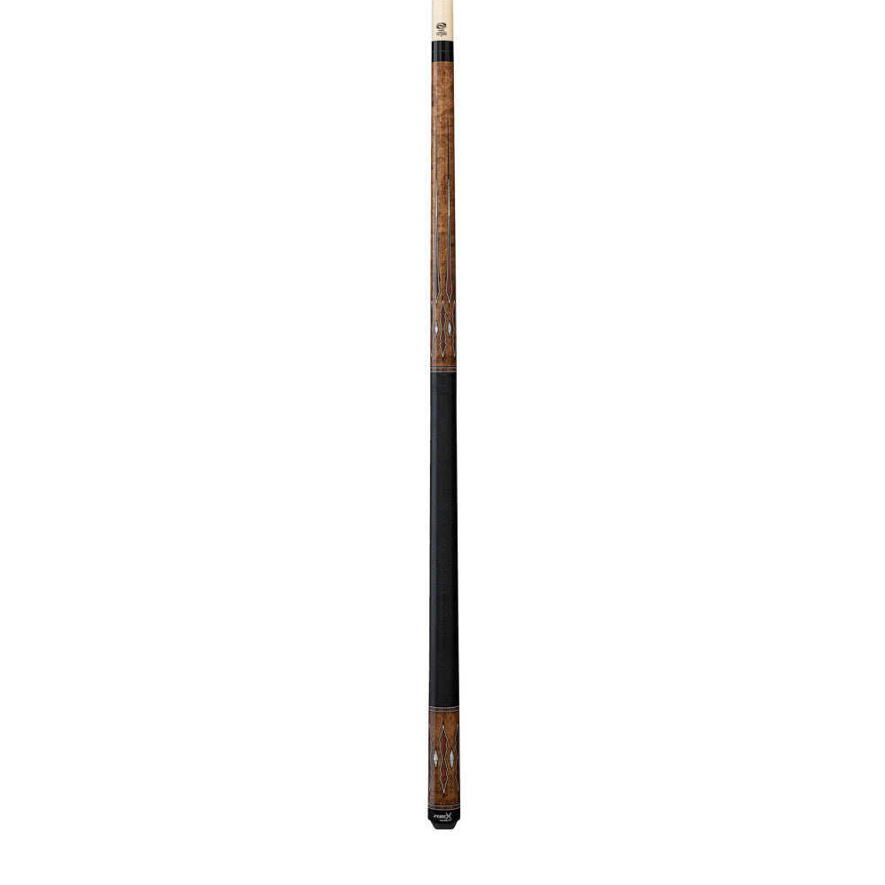 Full view of the billiard cue against a white background.