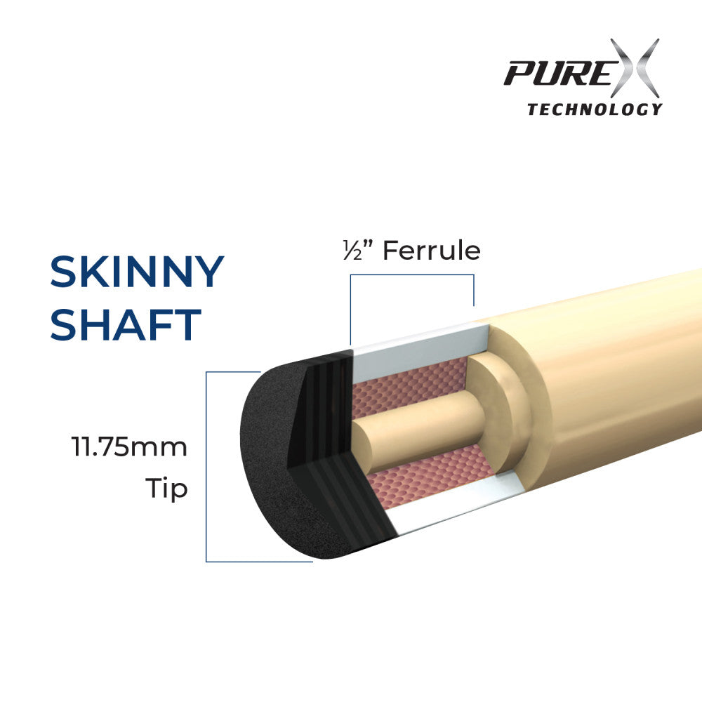 Diagram detailing the skinny shaft construction and tip size.