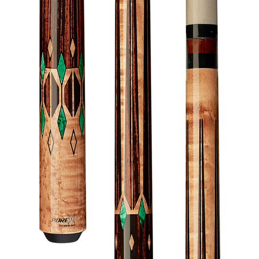 Pure X Golden Birdseye Maple/Cocobolo & Green Malachite Wrapless Cue (HXT72)