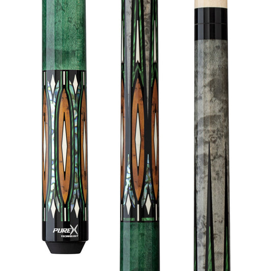 Pure X HXT107 green and grey wrapless cue with malachite inlay.