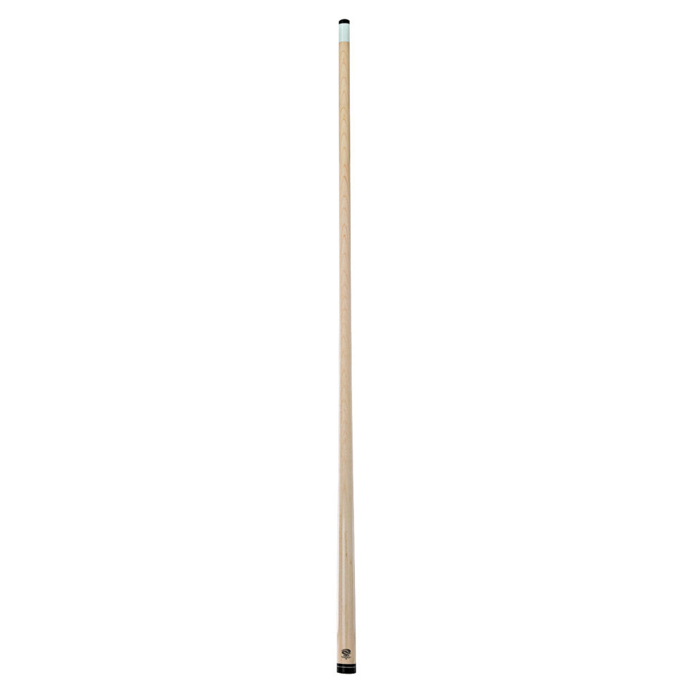 Overhead view of a HXT billiard cue shaft on a white background.