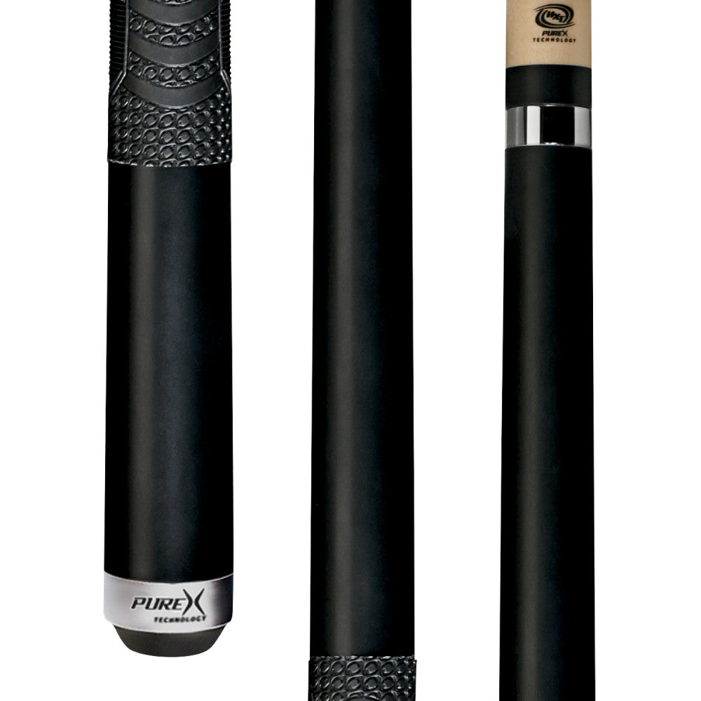 Pure X HXTC13 pool cue butt detail highlighting the Matte Black finish and MZ Multi-Zone grip texture.
