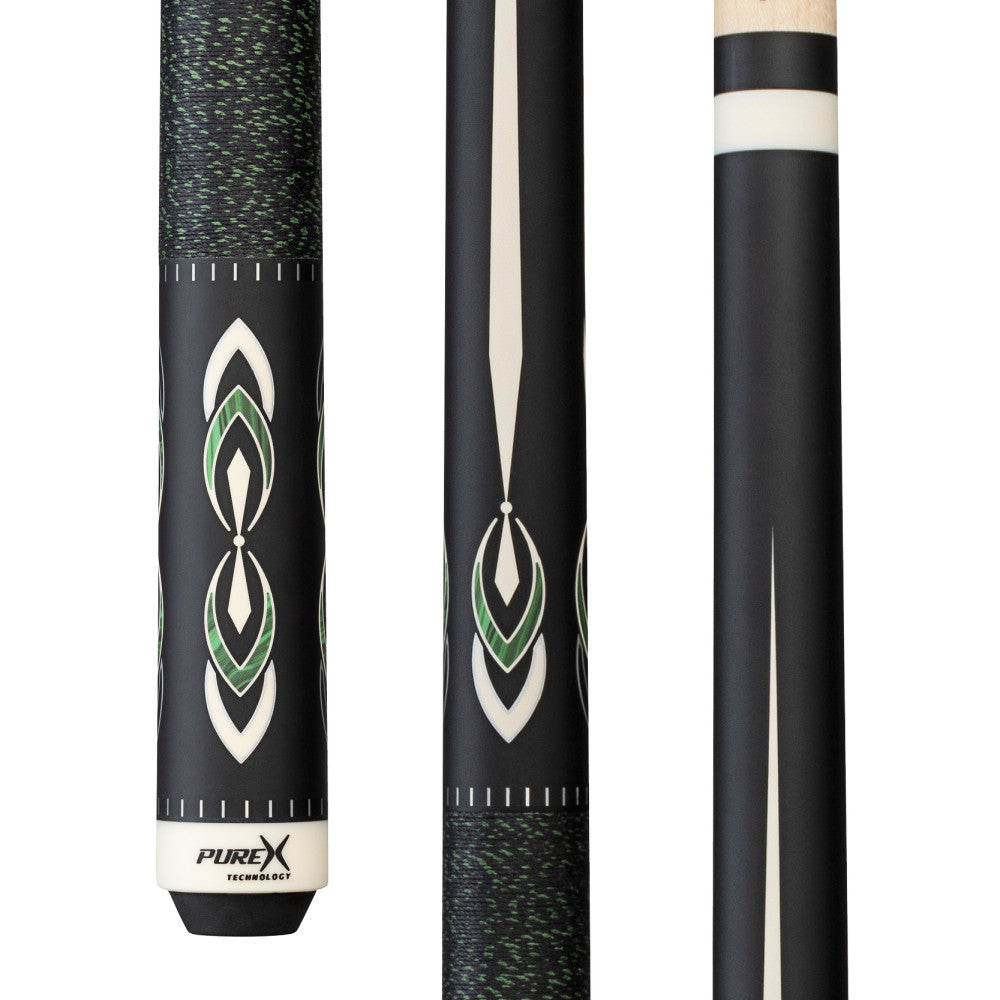 Pure X HXT106 matte black cue with green and white inlay details