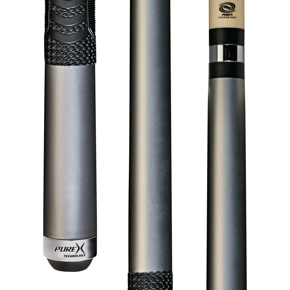 Pure X HXTC14 pool cue butt detail highlighting the Matte Silver finish and MZ Multi-Zone grip texture.