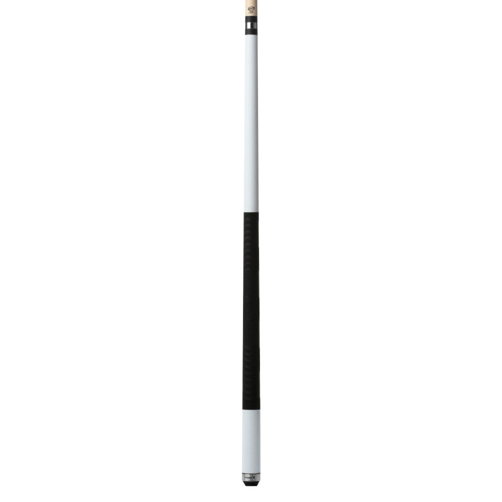 Full view of the Matte White cue with black grip.