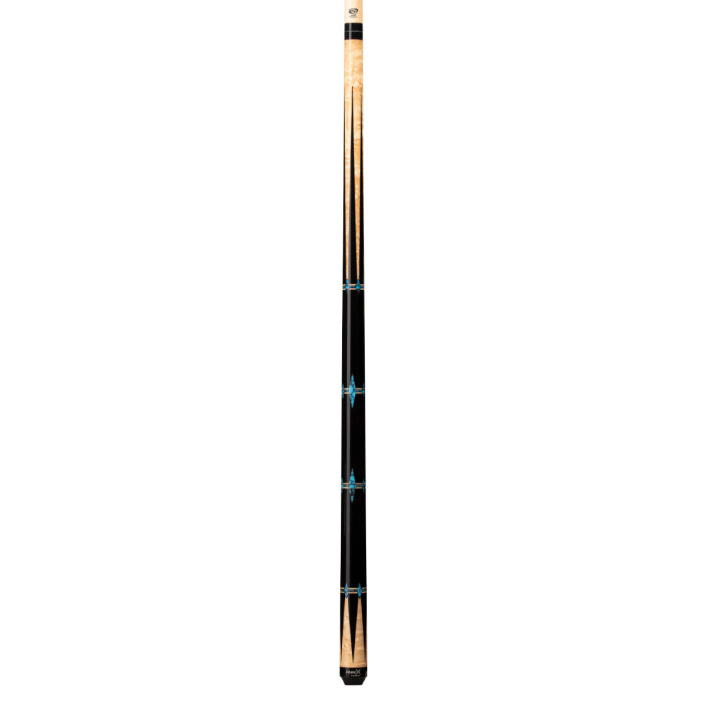 Full view of Natural Birdseye & Black with Blue Recon Wrapless Cue.