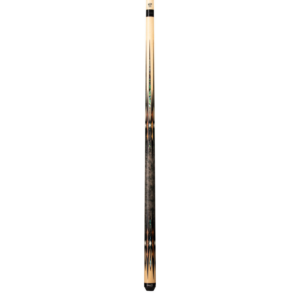 Full profile view of the Pure X HXTE12 billiard cue stick showcasing the wrapless wood handle and technical shaft.