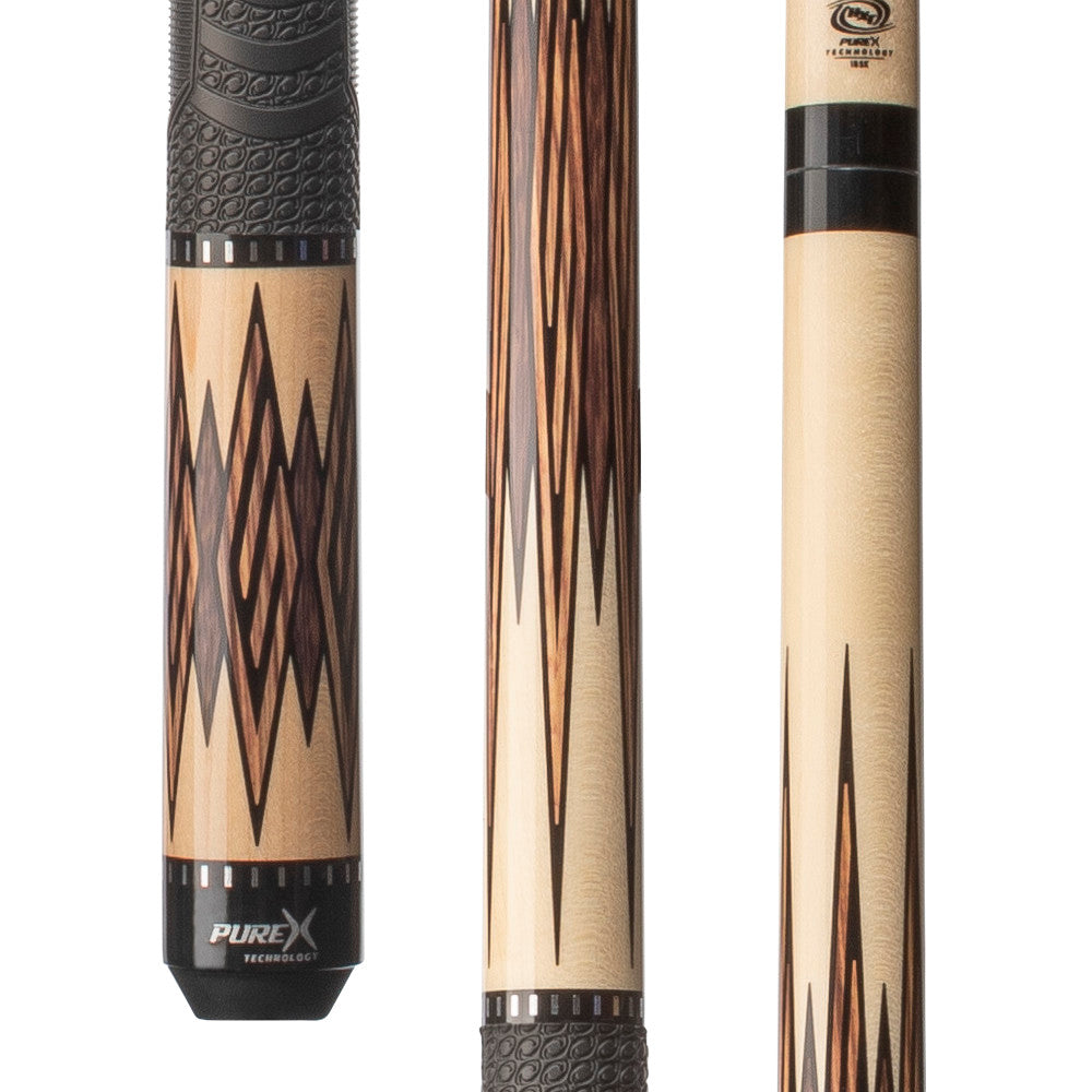 Pure X HXT102 cue with natural maple and bocote inlay design.