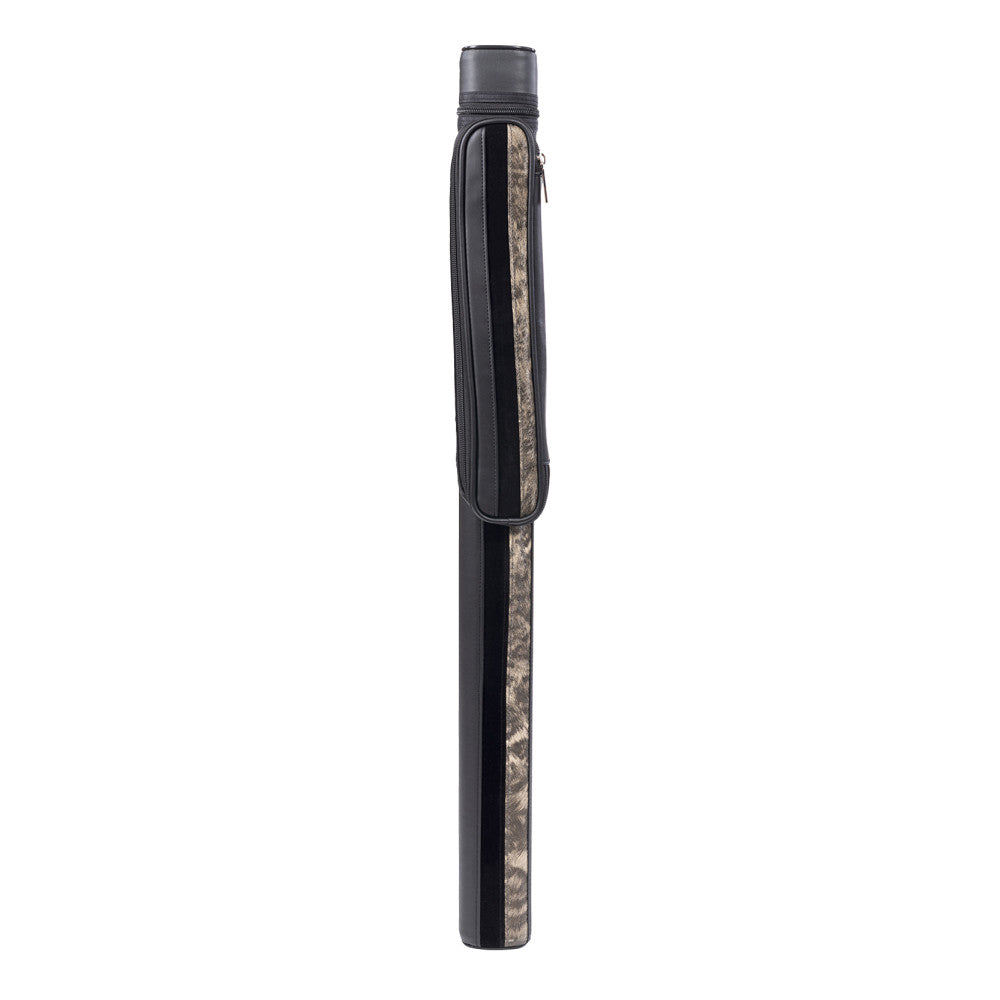 Black leatherette 1x1 cue case showing the side with textured panel