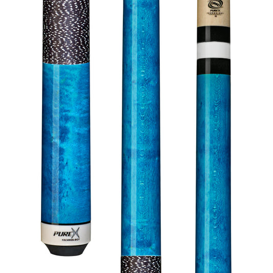 Pure X Teal Birdseye Cue details: Butt cap, shaft, and joint construction visible. HXTC