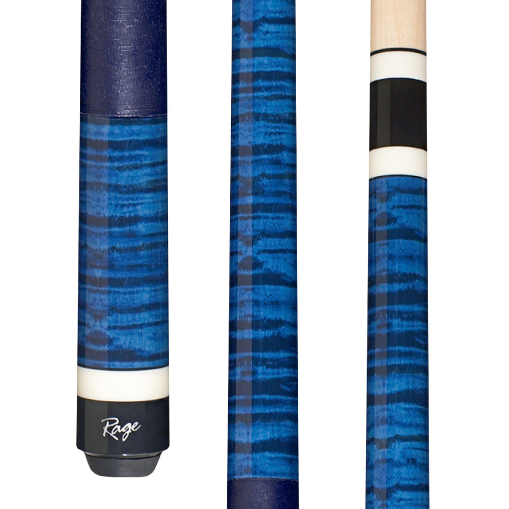 Rage Blue Moon RG120 pool cue butt and shaft detail.