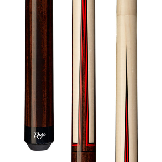 Rage RG107 brown red wrapless cue detail view.