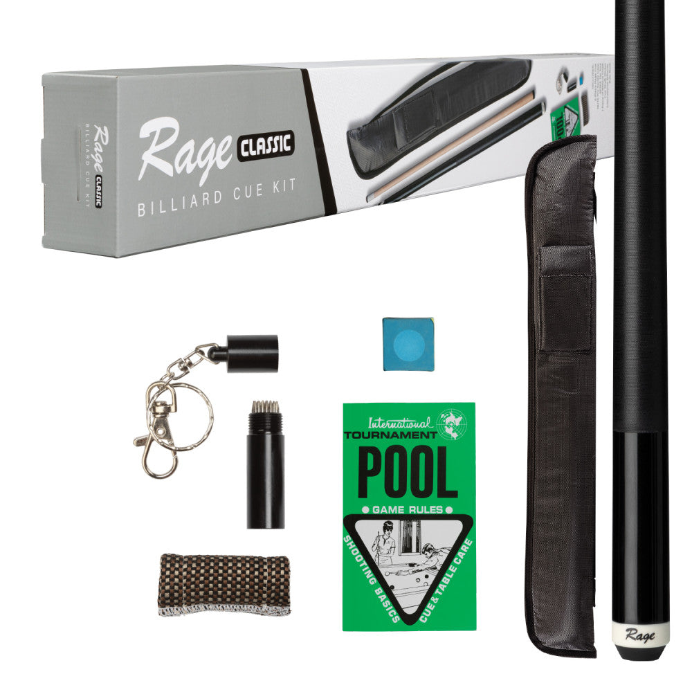 Classic Billiard Cue Kit and accessories on a white background.