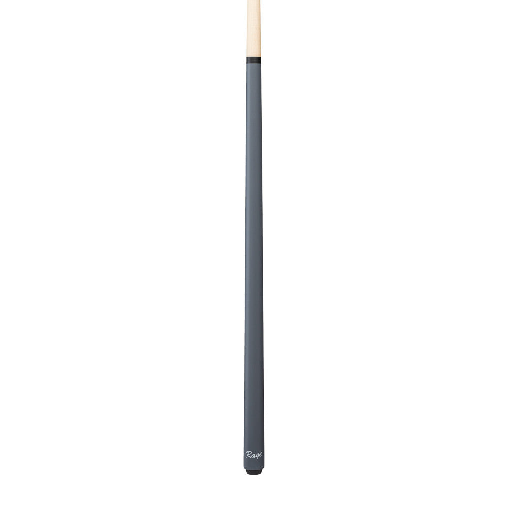 Full view of the grey billiard cue with natural wood shaft.