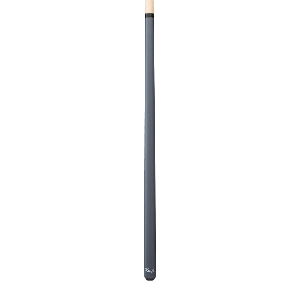 Profile view of the entire grey cue from bumper to tip.