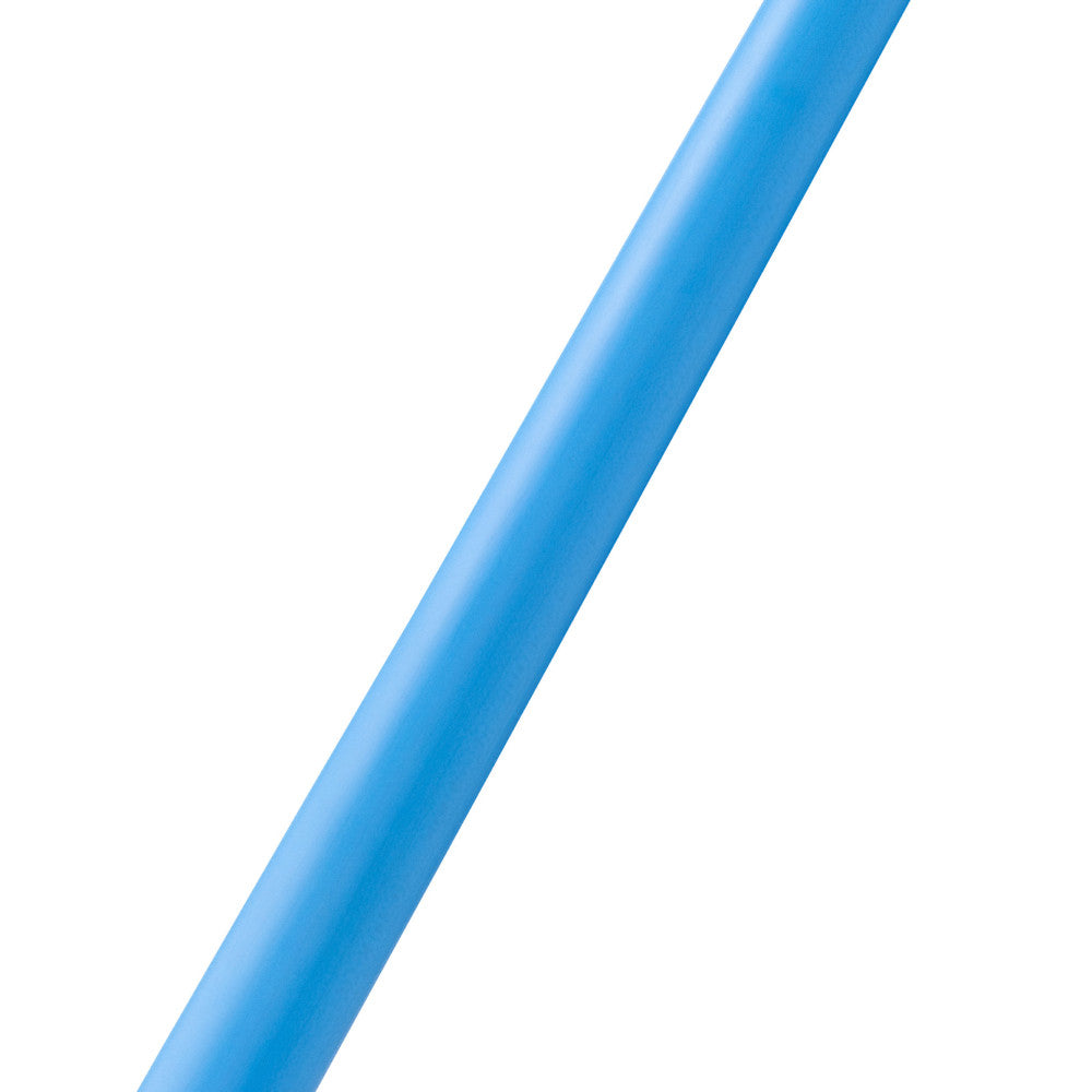 detail view of the blue cue shaft with a clean, matte finish.