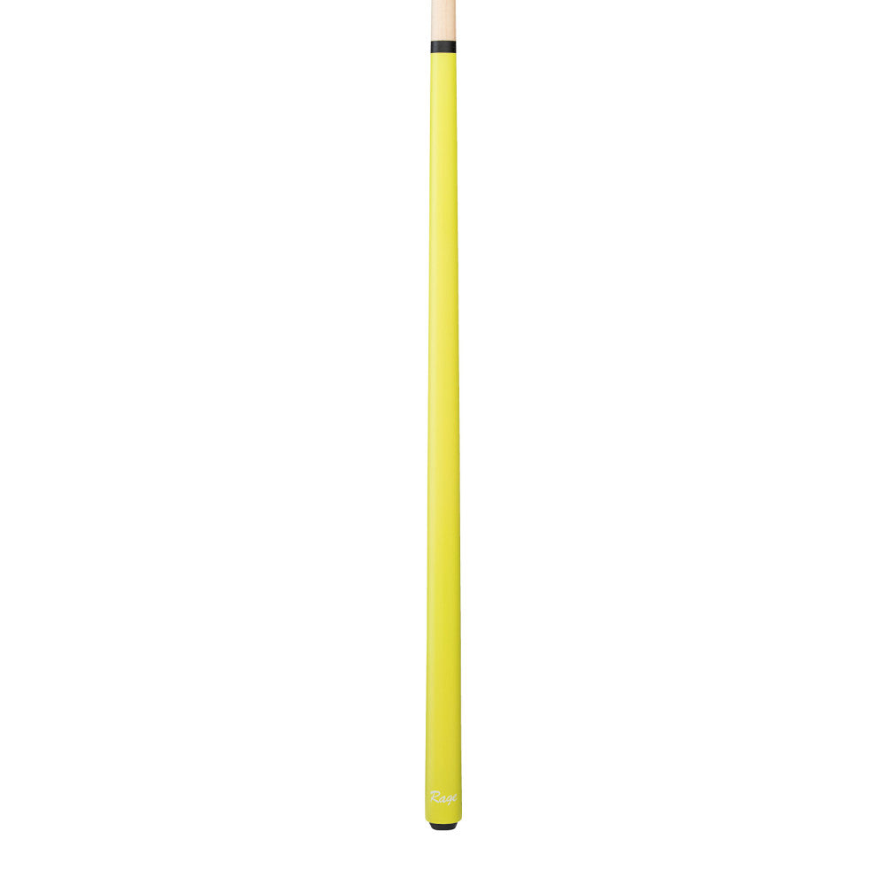 Full view of a bright yellow youth pool cue with a plain shaft.
