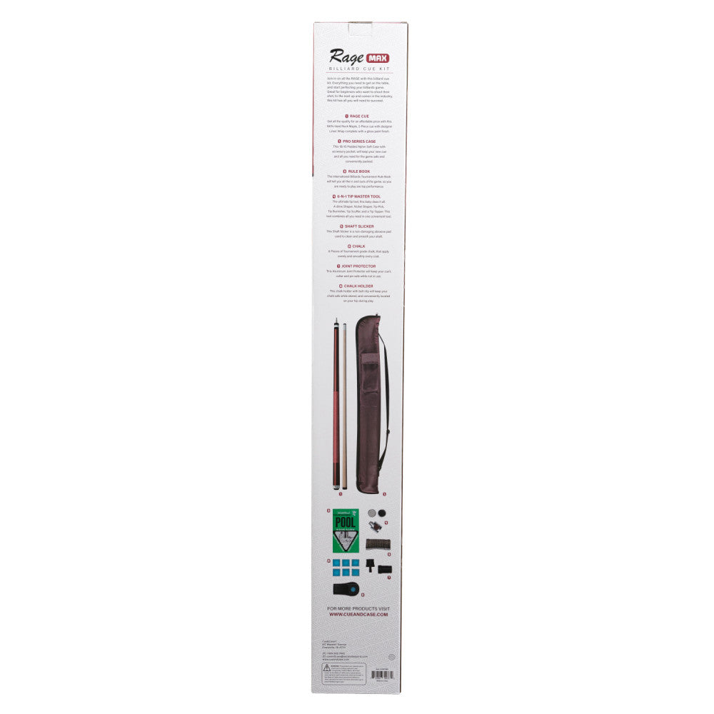 Rage Max Billiard Cue Kit | Complete 2-Piece Maple Pool Cue & Accessories Set