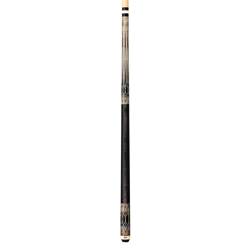 Full view of a Nacre Daggers pool cue with black wrap.