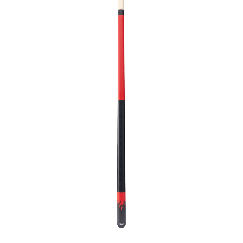 Full view of the Orange Flames Cue, highlighting its two-piece construction and design.